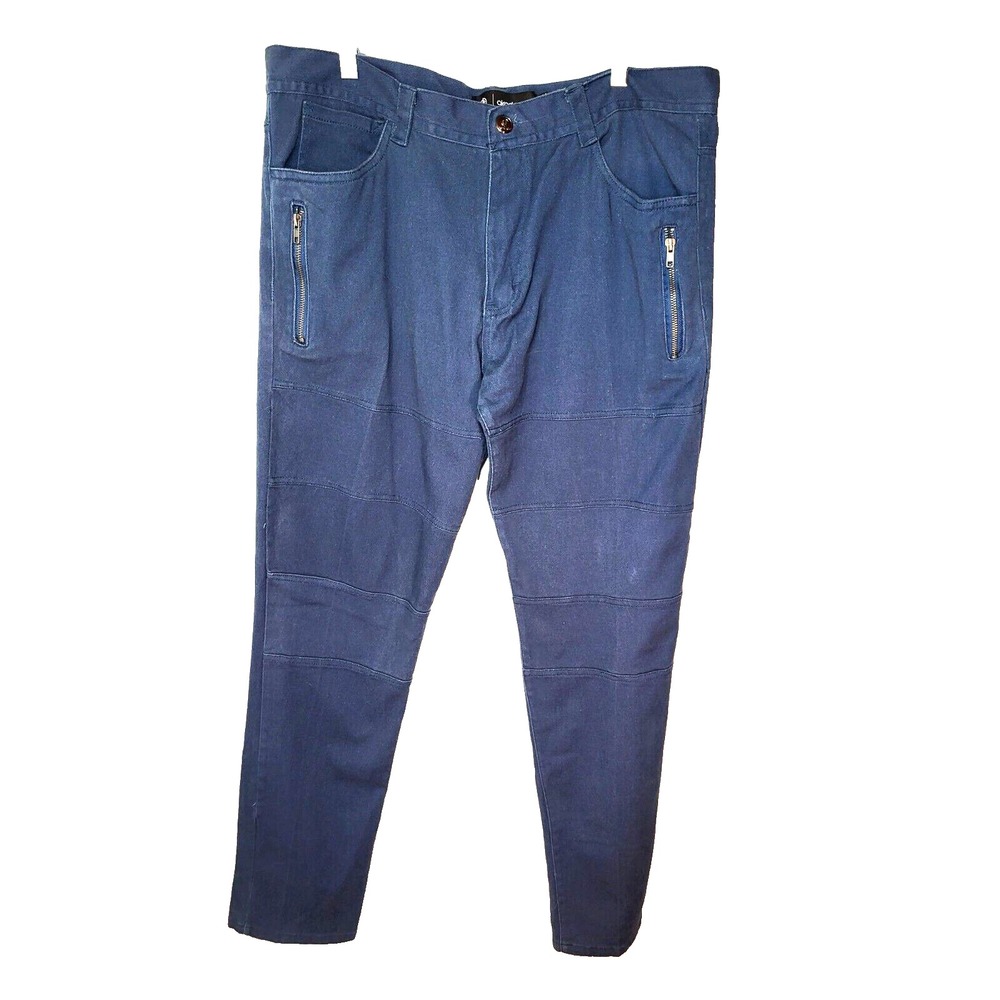 Akademiks Blue Patch Leg Front Pant Zip Hip Pockets 40X34 Y2K Hip Hop Streetwear